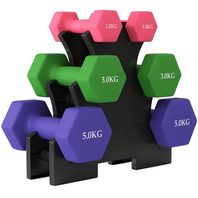SPORTNOW Hex Dumbbells Set w/ Dumbbell Rack, 2x1kg, 2x3kg, 2x5kg Refurbished
