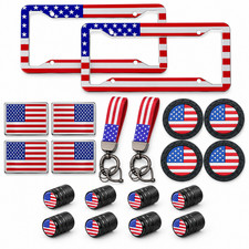 2pcs American Flag License Plate Frame 4 Badge 2 Keychain 4 Coaster 8 Valve Caps 2pcs American Flag License Plate Frame 4 Badge 2 Keychain 4 Coaster 8 Valve Caps