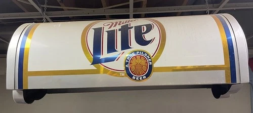 Vintage Miller Lite Pool Table Light And Vintage 1999 Miller Lite Tin Sign