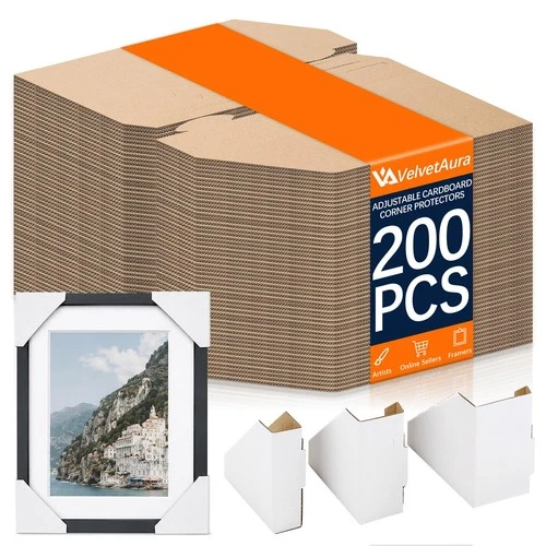 VelvetAura 200 Pack Adjustable Cardboard Corner Protectors, Fits 1", 1.5" & 2... - product listing photo
