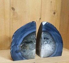 Blue / grey Agate Natural Quartz Crystal Bookends Pair. 1670g