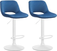 2Er Set Barhocker Camden Samt Weiß Blau