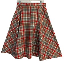 VTG Skirt A-Line Midi Plaid Handmade Red 70s Retro Academia Preppy 29 x 27