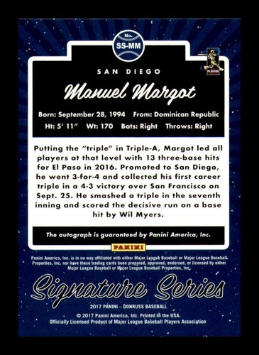 Donruss Signature Series Pink Auto 2017 Manuel Margot #SS-MM Rookie RC/10 - Imagen 2 de 3