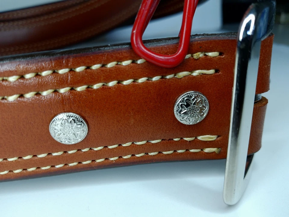 John Bianchi Maker Brown Leather Belt Mens Size 54 Chrome Buckle - Image 4 of 4