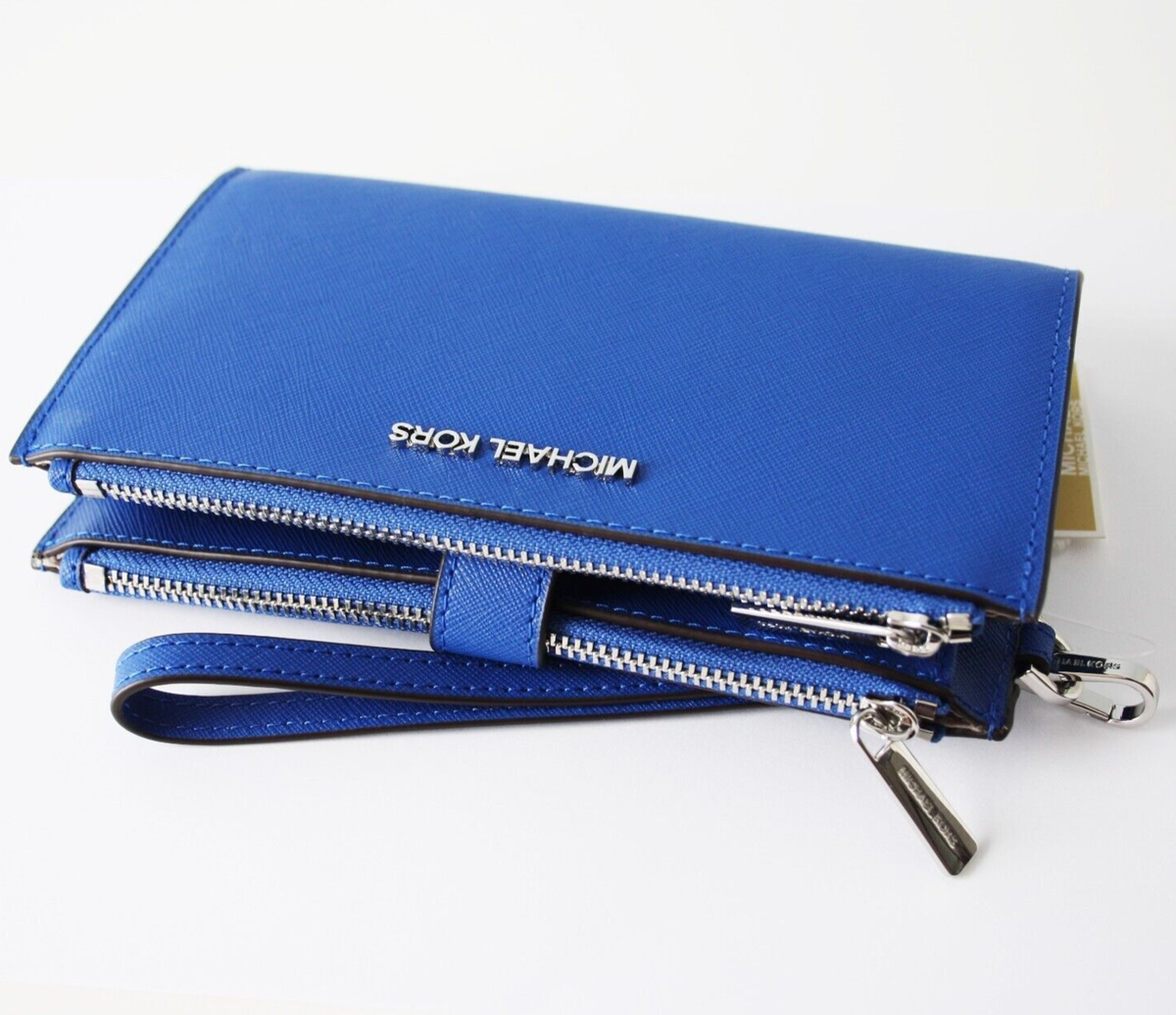 Michael Kors Jet Set Double-Zip Wristlet Electric Blue Leather