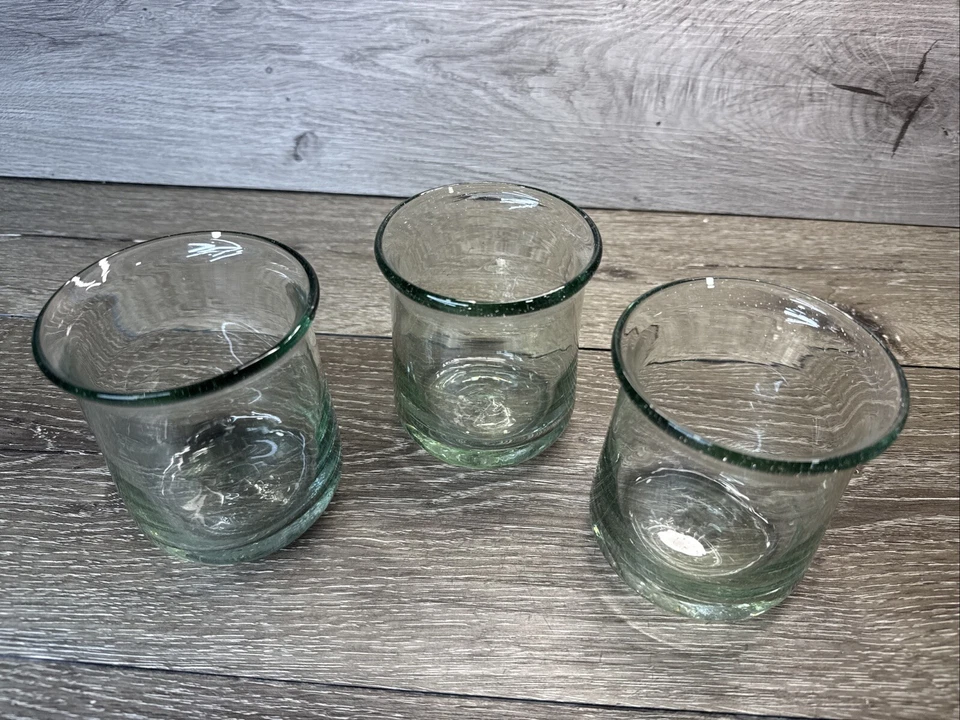 Cristalería reciclada Pottery Barn Casa 4” doble antigua - raro juego de 3 Foto 3 de 4