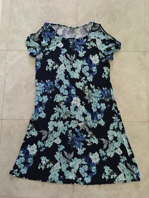 the bay ladies dresses St. John's dress size small navy floral cut out shoulder comfy nice! EOSAdditions