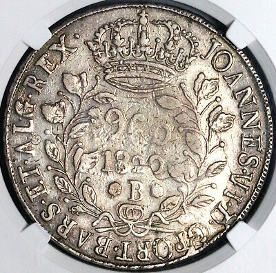 1820-B NGC AU Brazil 960 Reis OS Mexico 8 Reales 1809 BARS Error