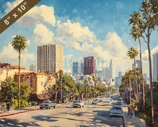 Los Angeles with Wilshire Boulevard oil painting 8x10 Print