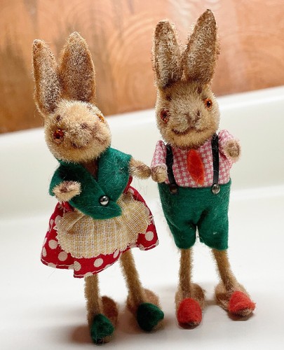 PAIR Anthropomorphic BUNNY RABBITS~West Germany~WAGNER HANDWORK ...