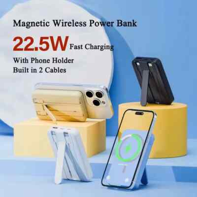 50000mAh Magnetic Power Bank for iPhone & Samsung, 15W Fast Wireless Charging