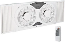 Comfort Zone Twin Window Fan with Remote Control, Removable Cover, Reversible