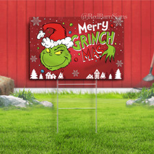 Merry Grinch Mas Lawn Yard Sign Single-Sided with metal H-Stakes