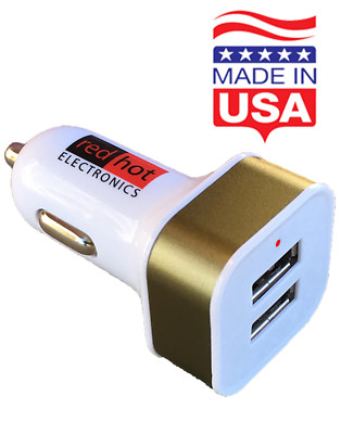*MADE IN USA* Premium 2-USB Car Charger 24W iPhone17 16 15 Samsung Android Gold