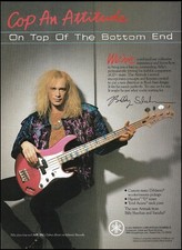 Pubblicità chitarra basso Yamaha Attitude firmata Billy Sheehan 1990 stampa pubblicitaria