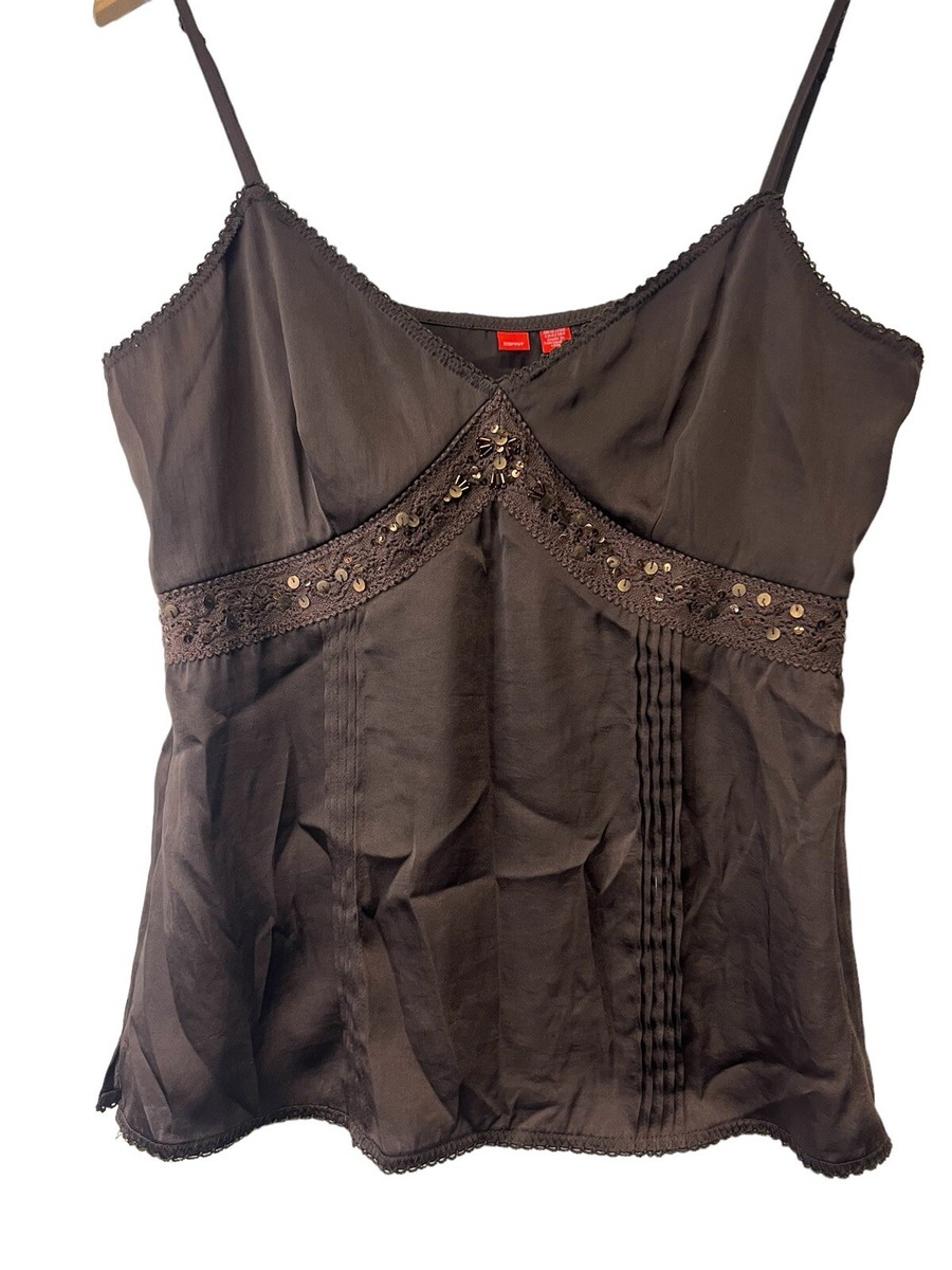 Y2K 2000s Esprit Brown Satin Beaded Sequin Boho Fairy Grunge