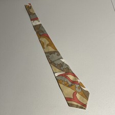 Vintage Retro 70s Pattern tie Browns gray white salmon color-needs Repair