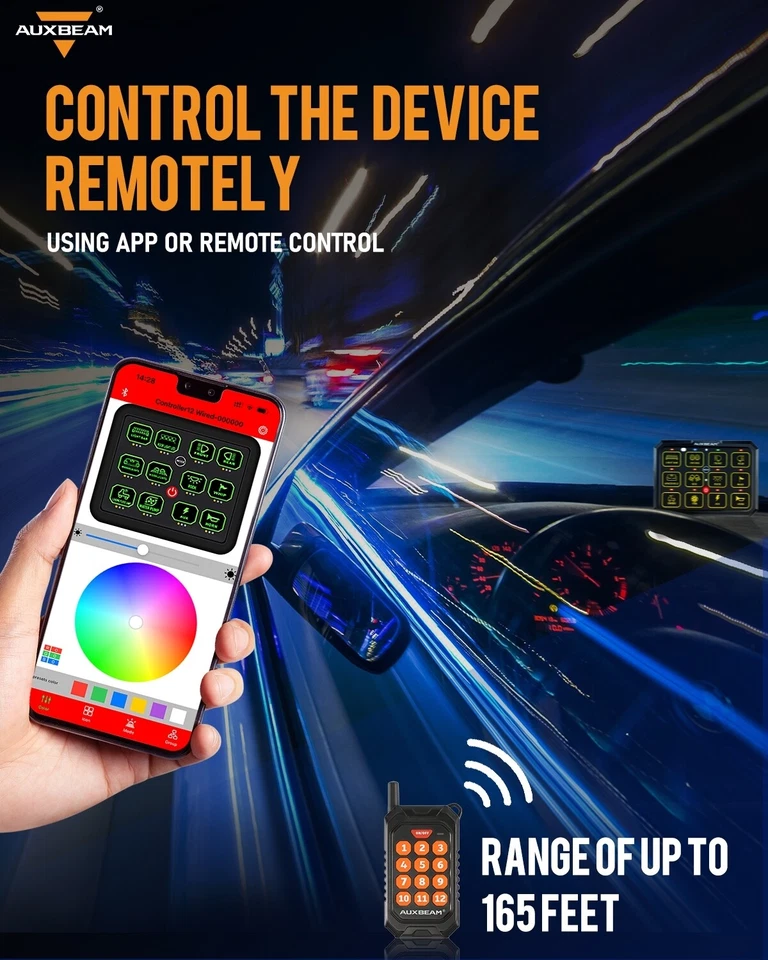 AUXBEAM 12 Gang RGB Switch Panel bluetooth APP & Remote Control for Peterbilt - Image 4 of 4
