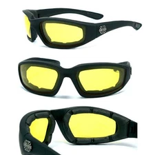Night Driving Motor Bikers Choppers Foam Padded Goggle Sunglasses - Yellow C17