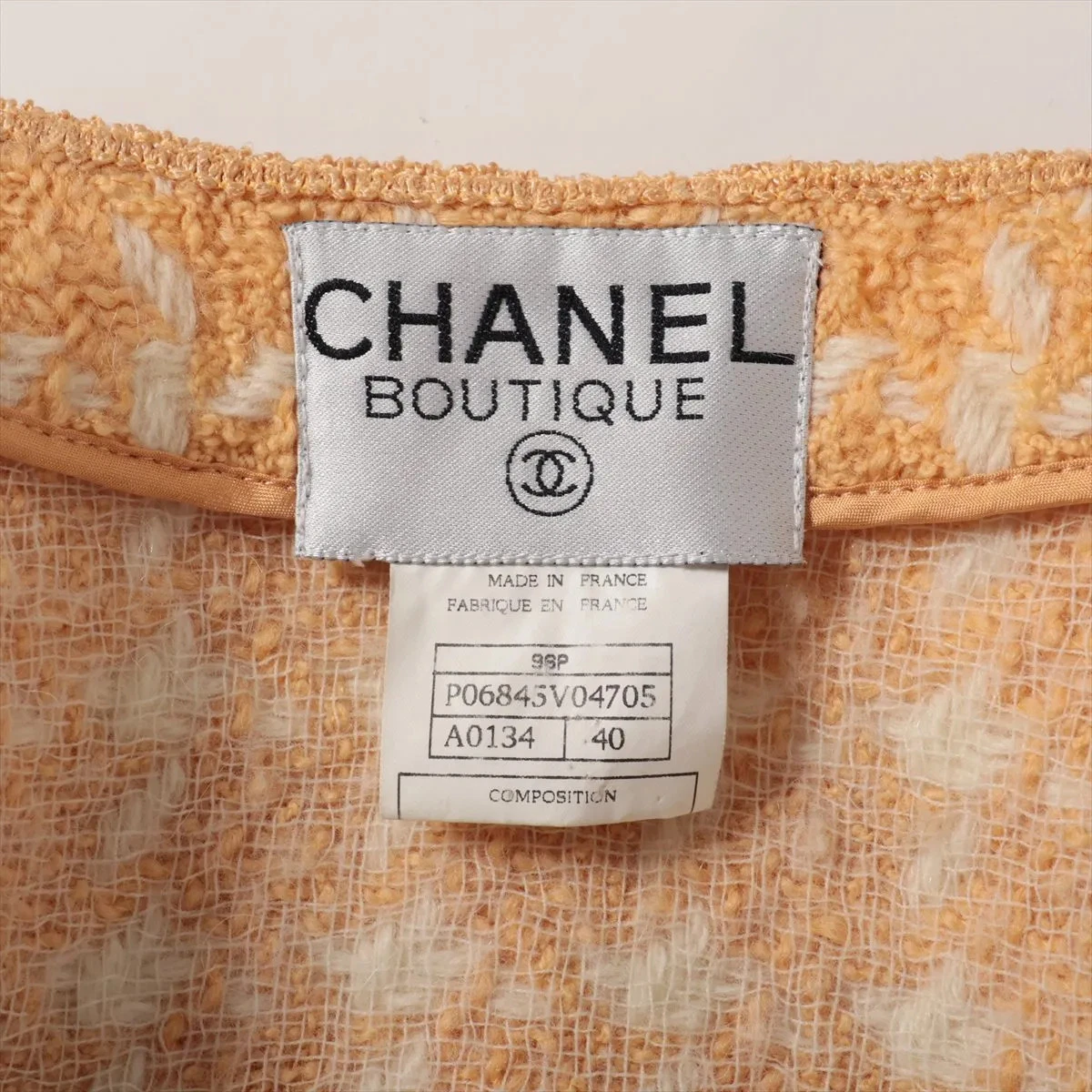 Giacca Chanel Coco Button 96P lana e nylon senza colletto 40 donna bianco x arancione