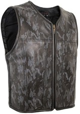 Herren Lederweste Biker Kutte Motorradweste Camouflage Schwarz Grau perforiert