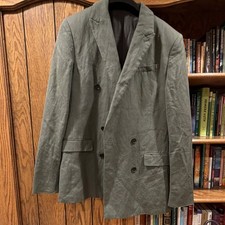 ALLSAINTS Men  s Solid Green Double-Breasted Notch Lapel Blazer Jacket 36