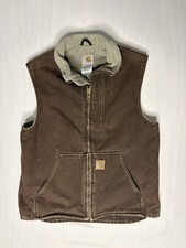 Carhartt Duck Canvas Sherpa Lined Vest Men s Size Medium Brown V33 DKB READ
