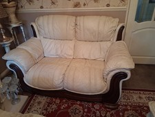 Cream Leather 3+2  Seats Sofas.