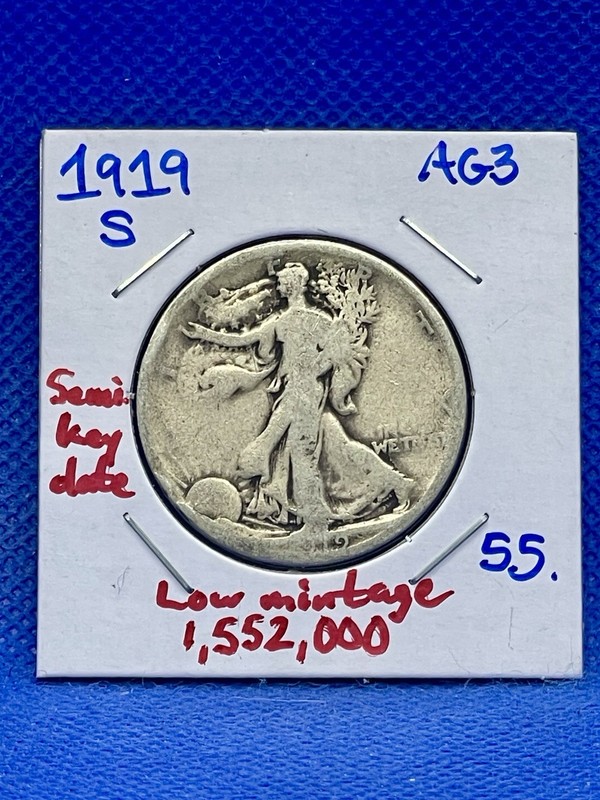 1919-s U.S. Silver Half Dollar