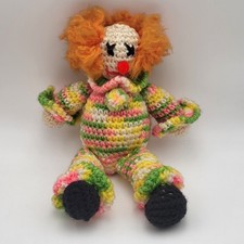 Vintage Hand Made Crochet Clown 11" Tall