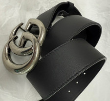 Gucci GG Silver Buckle Marmont Wide Leather Belt size 90 cm Fits 30/32 Waist
