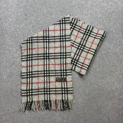 Burberry London Schal 54x10 cm Grau 100% Lammwolle Nova Check England Made