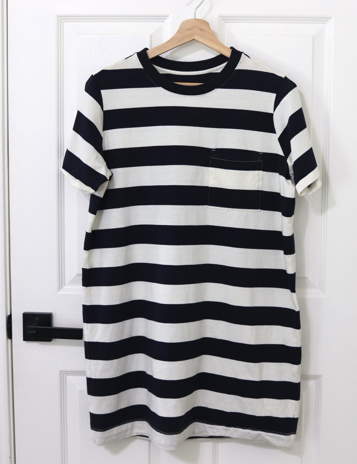 Everlane Organic Cotton Weekend T Shirt Pocket Mini Dress, Navy And Off White M