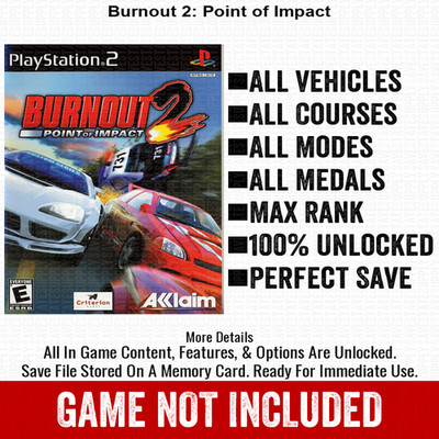 Burnout 2 Point of Impact 100% PS2 Memory Card CHEATS ITEMS