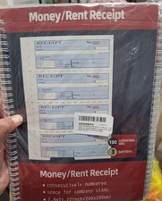 MONEY AND RENT RECEIPT BOOK 100 CARBONLESS SETS 3 PART FORM LOT OF 2 NEW