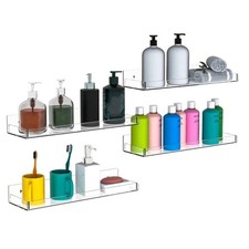 4 Pack Clear Acrylic Floating Shelves 15x4 Inch Space Saving Wall Storage