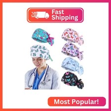 HooLing 6 Pcs Scrub Caps for Women Nursing Hat with Button,Butterfly