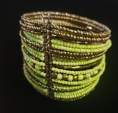 Lime Green Beaded Bracelet Cuff Style 