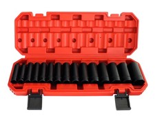 3/8" Deep Impact Socket Set Heavy Duty CRV 8-22mm + Carry Case - Voche® 15pc