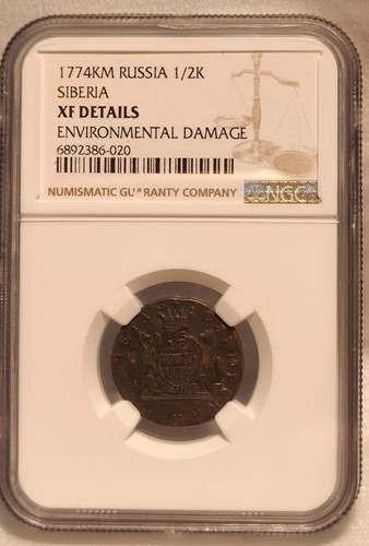 Denga 1/2 Kopek 1774 KM NGC Siberia Catherine II Russian Empire