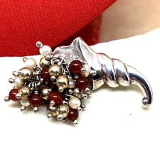 SPILLA IN ARGENTO 925 CORNUCOPIA CON PERLE DI ARGENTO CORNIOLA E PERLE DI FIUME