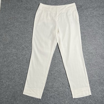 Marella Monochrome Womens Linen Viscose Elastane Blend Cropped Pant White Size 8