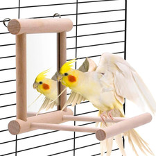 Bird Mirror Parakeet Mirror Perch Stand Wooden Swing Mirror Toy Cage Accessor...