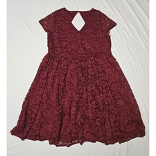 Torrid Lace Fit and Flare Dress Womens 18 Burgundy Wine V-Neck Back Cutout