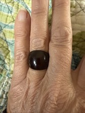 Vintage Carved Dark Wood Dome Ring Size 7   2/3"