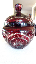 Große Glas Deckeldose / Bonboniere - BÖHMEN ANTIK - Rubinglas -  18 x 14 cm