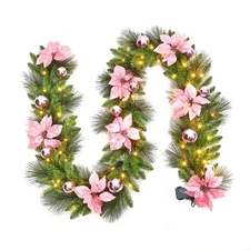 Pre-Lit 9 ft/ 108 in Christmas Garland with LED Lights, Decorated with Pine C...