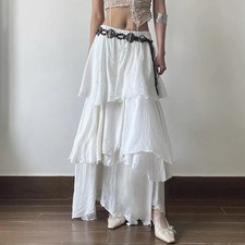Elegant Multi-layer Long Skirt Fairycore y2k Loose White High Waist Skirts for W