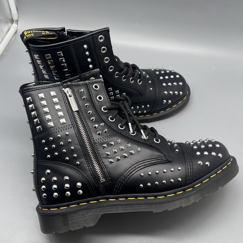 Dr. Martens 1460 Studded Side Zip Atlas Leather 8-Eye Black Boots Sz 11 / Wmn 12 - Picture 5 of 7